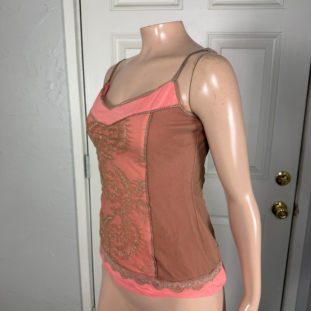 Vintage y2K bebe Women's Top M Tank Shirt Lace Party Sleeveless Mesh USA D4-15 - Picture 3 of 6